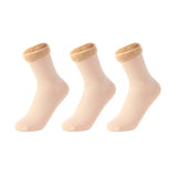 3 Pairs/Set Women's Winter Warm Socks Thicken Thermal Nylon Solid Color Socks Soft Snow Velvet Boots Floor Sleep Black Sock