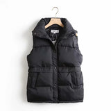 2022 Autumn Winter Women Solid Loose Vest Drawstring Stand Collar Long Vest Jacket Cotton Padded Women Windproof Warm Waistcoat