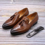 FELIX CHU Men's Tassel Loafers Calf Genuine Leather Wedding Party Men Casual Dress Shoes Fashion Gentleman Stree Style Men Shoes