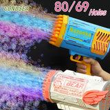 69/80 Holes Rocket Bubble Gun Machine Angel LED Kids Automatic Soap Bubbles Blower Maker Toys for Wedding Party Outdoor Games