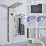 Waterfall 6pc Massage Jets Rain Shower Column Thermostatic Mixer Shower Faucet Tower W/Hand Shower Tub Spout Black Shower Panel