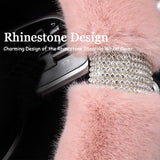 Karcle Fluffy Steering Wheel Cover with Bling Rhinestones Diamond Fur Furry Car Steering Covers Universal 38cm For Women Girl