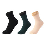 3 Pairs/Set Women's Winter Warm Socks Thicken Thermal Nylon Solid Color Socks Soft Snow Velvet Boots Floor Sleep Black Sock