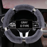 Karcle Fluffy Steering Wheel Cover with Bling Rhinestones Diamond Fur Furry Car Steering Covers Universal 38cm For Women Girl
