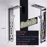 Waterfall 6pc Massage Jets Rain Shower Column Thermostatic Mixer Shower Faucet Tower W/Hand Shower Tub Spout Black Shower Panel