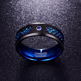 Foreign Trade Carbon Fiber Scrub Blue Zircon Men Rings 100% Tungsten Carbide Anillos para hombres Black Dragon