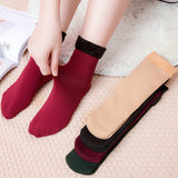3 Pairs/Set Women's Winter Warm Socks Thicken Thermal Nylon Solid Color Socks Soft Snow Velvet Boots Floor Sleep Black Sock