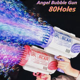 69/80 Holes Rocket Bubble Gun Machine Angel LED Kids Automatic Soap Bubbles Blower Maker Toys for Wedding Party Outdoor Games