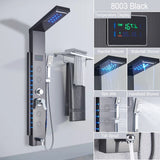 Waterfall 6pc Massage Jets Rain Shower Column Thermostatic Mixer Shower Faucet Tower W/Hand Shower Tub Spout Black Shower Panel